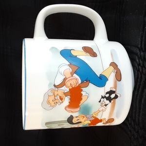 Disney Pinocchio Geppetto Figaro Jiminy Cricket Cleo Dancing Mug Japan Blue Rim